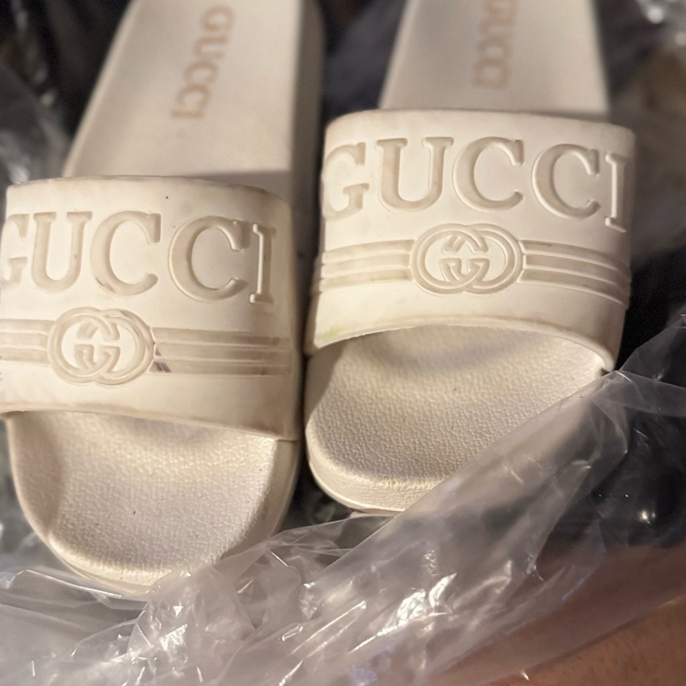 Gucci White Slide Sandals